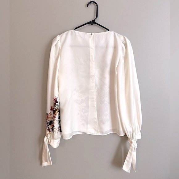 ZARA Floral Blouse with Sleeve Ties and Back Slits Size Small - Picture 4 of 6